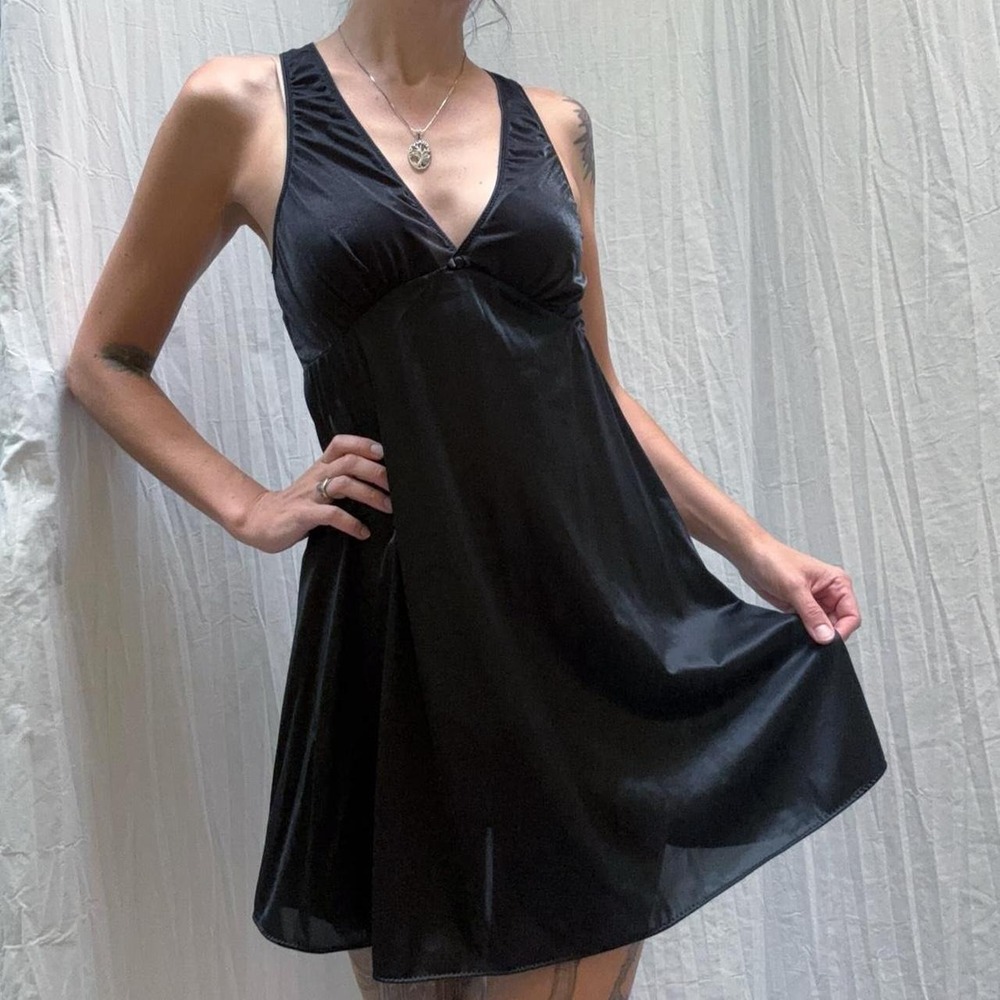 Black v-neck mini slip dress nighty